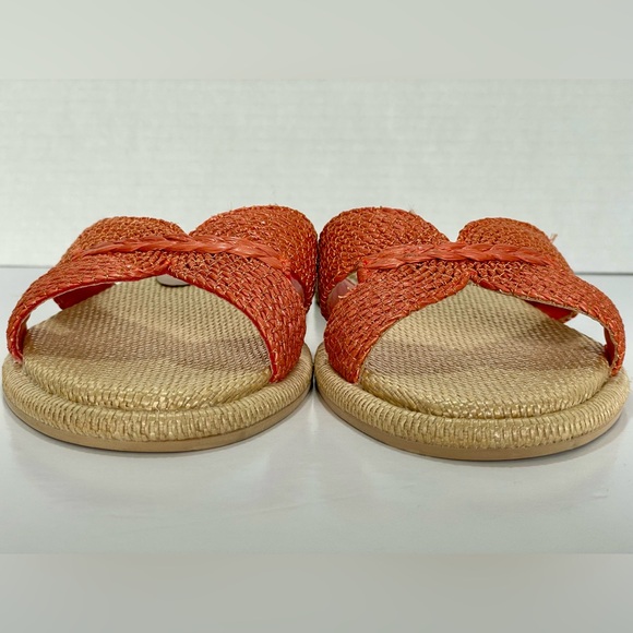 DOLCE VITA Raffia Bow Slide Sandals Orange & Cream NWOT Size 7.5 - Picture 6 of 10